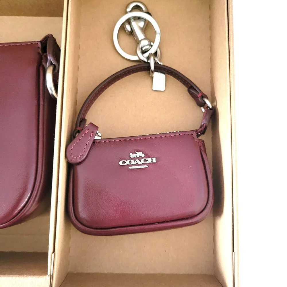 Coach CCK95 Boxed Nolita 19 Small Handbag Wristlet Bag Charm Set Dark Wine - Picture 3 of 10